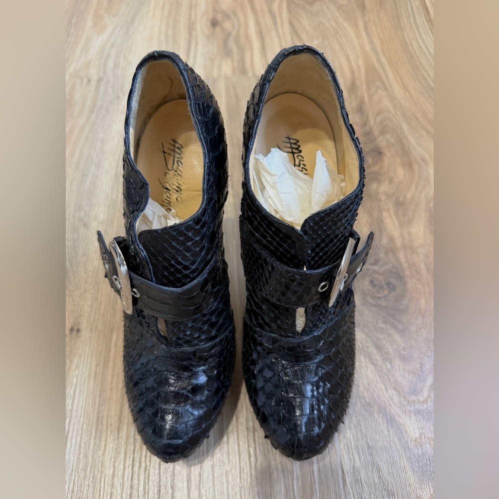 Massimo Dogama Black Python-Embossed Leather Plat… - image 3